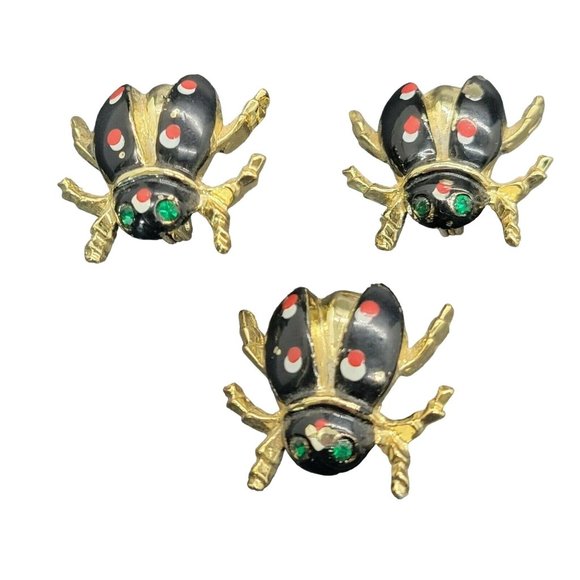 American Vintage Jewelry - Vintage Glam Bug Beetle Mini Brooch Pins Enamel Rhinestone eyes